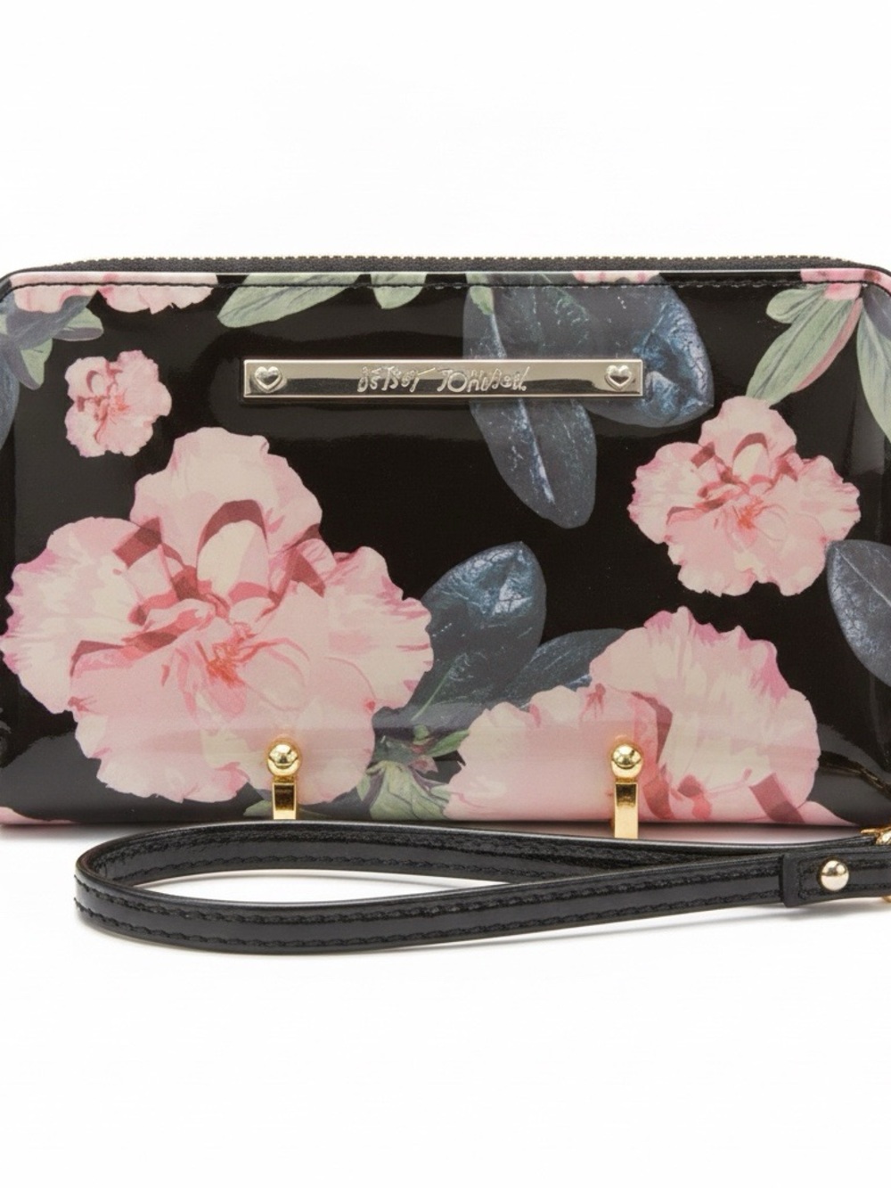 Betsey Johnson Pink Floral Patent Zip Around Wallet/Wristlet NWOT